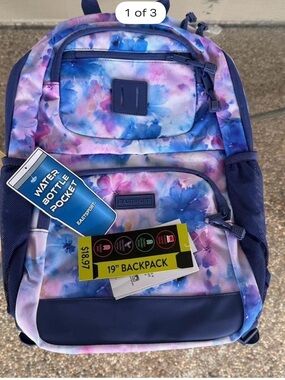 Kids Floral Purple & Blue Backpack with Water Bottle Pocket - Eastsport